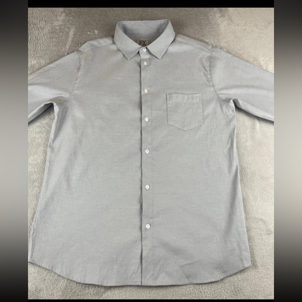 PX mens light gray long sleeve button up dress shirt size XL